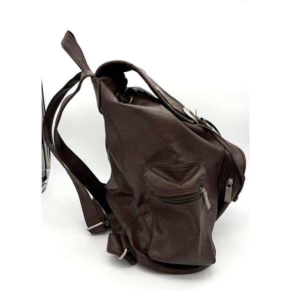 Vintage 90s Guess Pebbled Faux Leather Backpack Chocolate Brown Korean Era main image 4